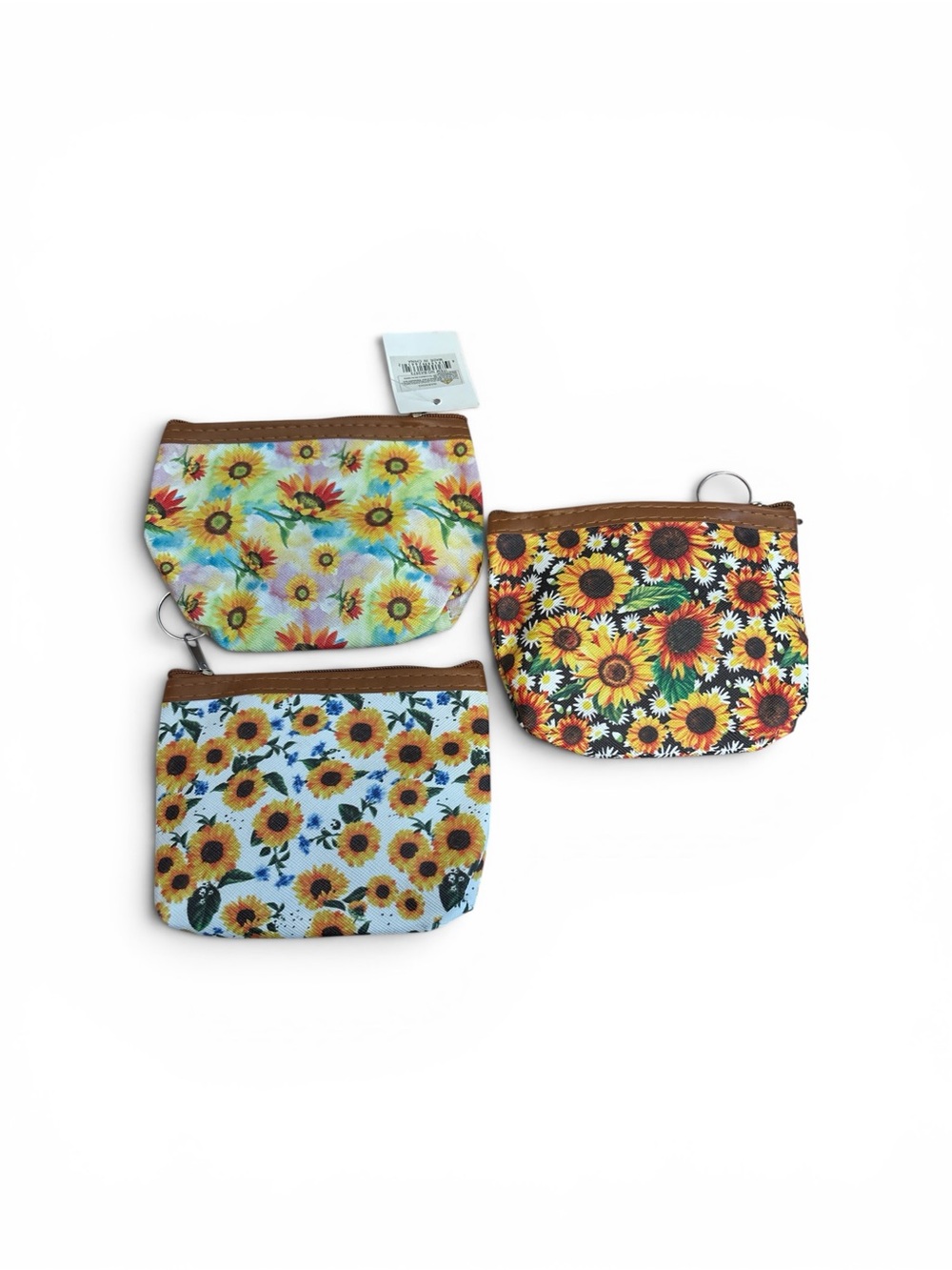 Sunflower Print Kids Coin Pouch - Brown Trim